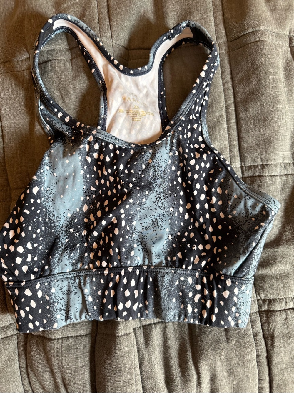 Patterned Racerback Sports Bra in Black and white spots